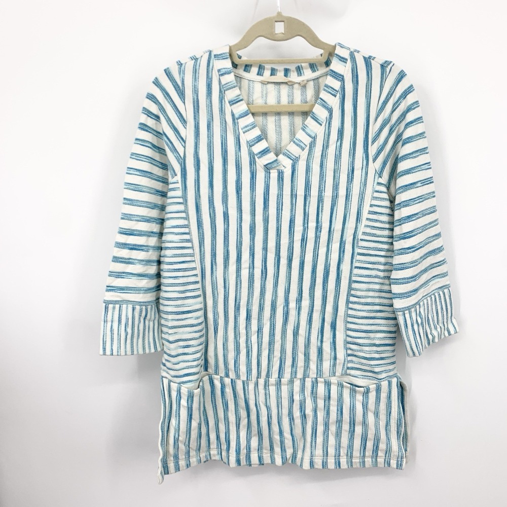 Soft Surroundings‎ Women Size Medium Shirt Tunic Top Briza Stripe Blue White